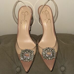 Jessica Simpson clear nude sling back embellishment heels size